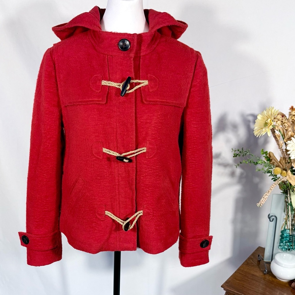 Hinge British-Inspired Red Wool Blend Toggle Duffle Jacket Sz Medium 💛